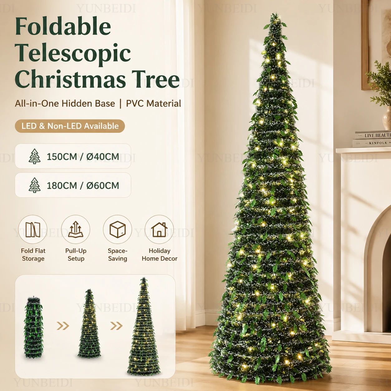 Sapin artificiel pliable — 150 cm LED